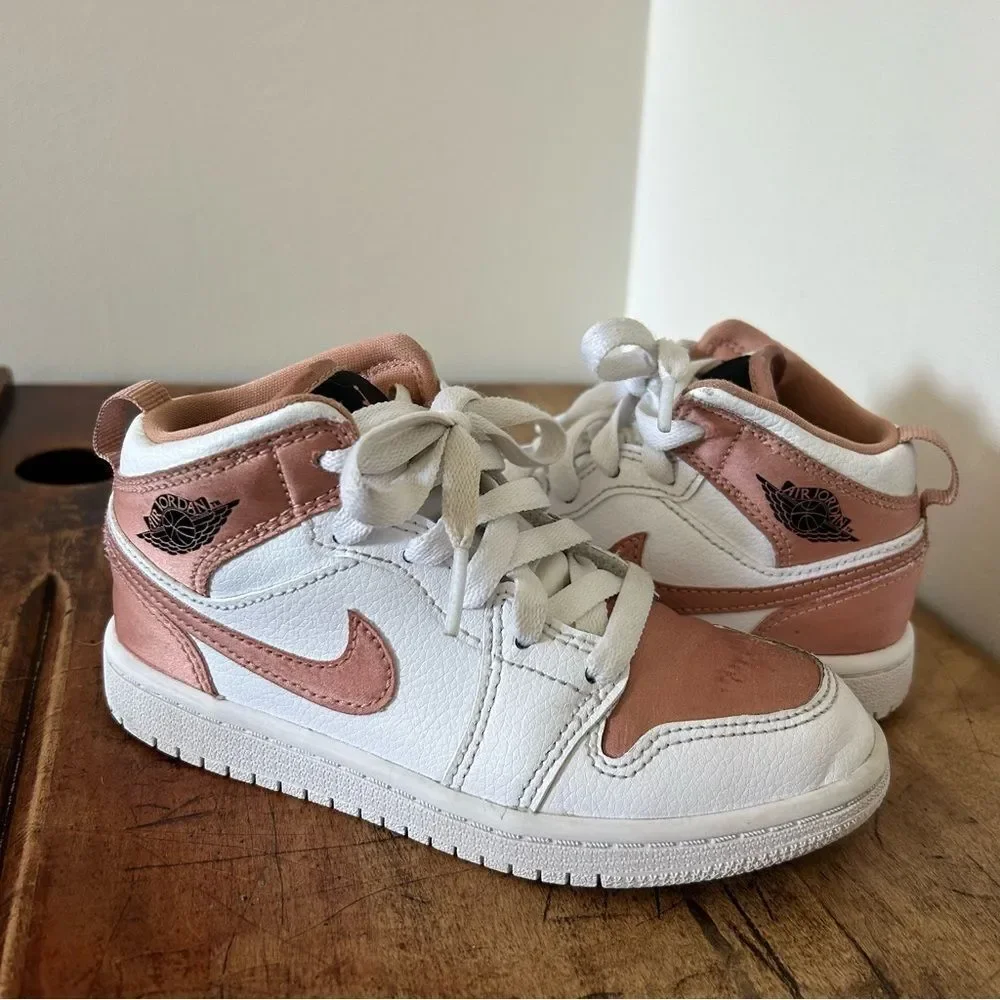 Jordan Nike shoes, girls 9.5, rose gold & white, GUC see pix for blemishes